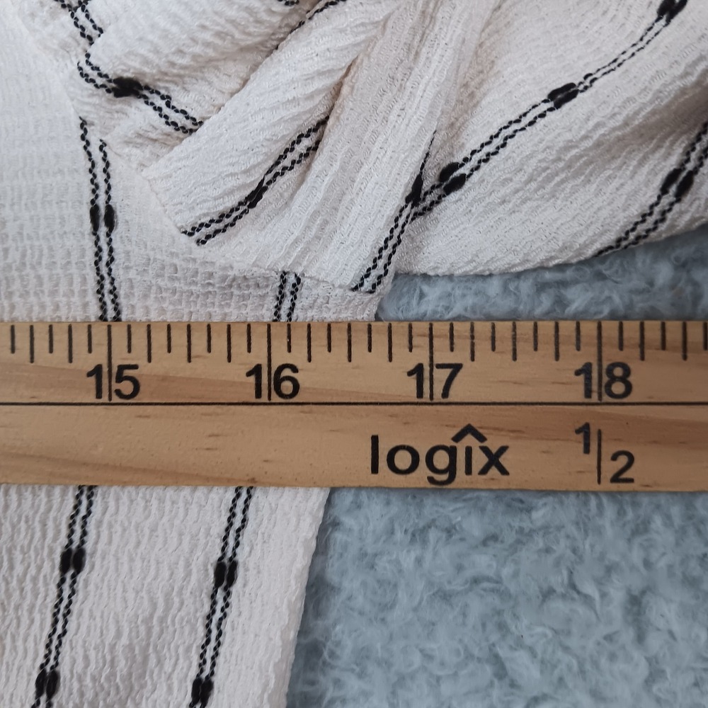 LOFT Top Puff Sleeve Women M Cream Dotted Stripe Seersucker 609880 - Picture 6 of 8